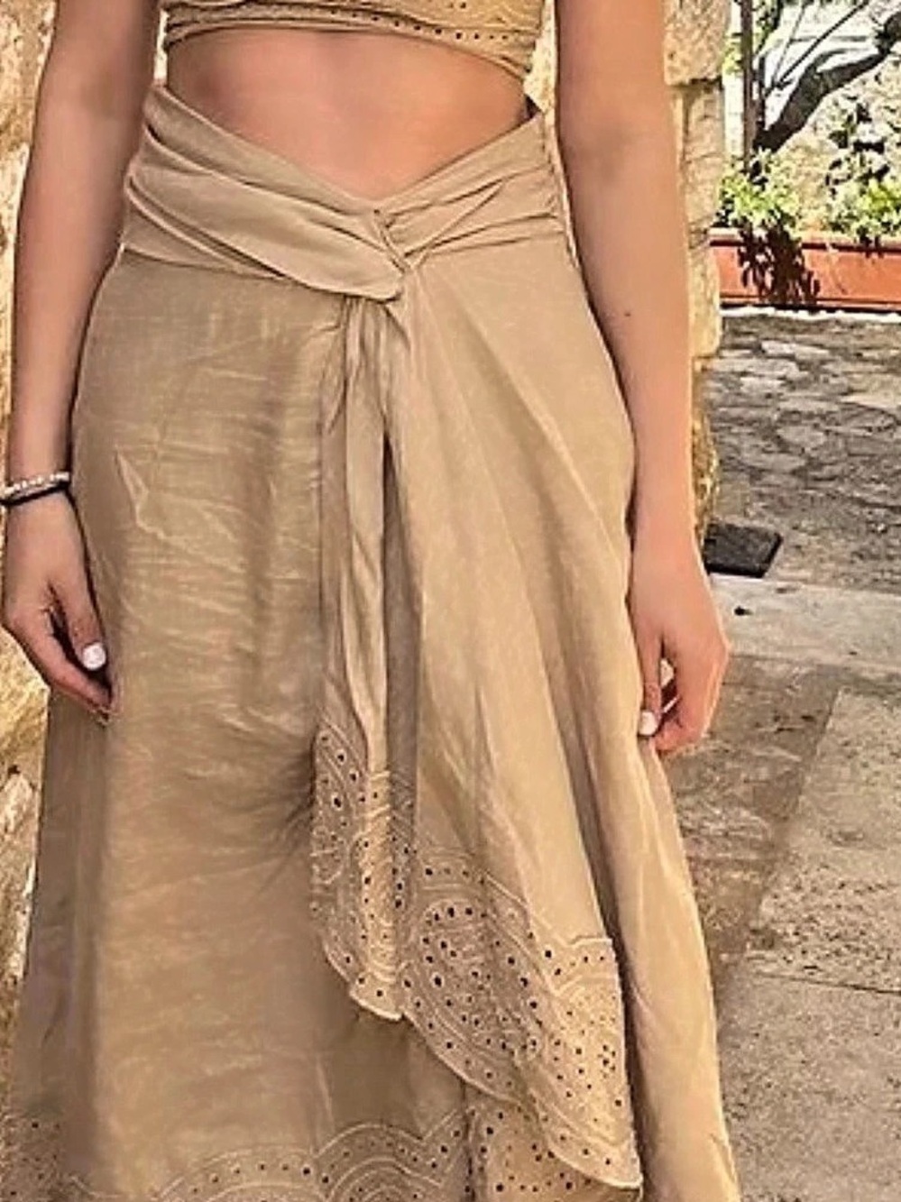 Jason Wu Beige Eyelet Maxi Wrap Skirt in Brown